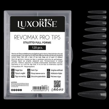 Tipsuri Reutilizabile Polygel & Gel REVOMAX PRO TIPS LUXORISE Stiletto Full Forms, 120 buc