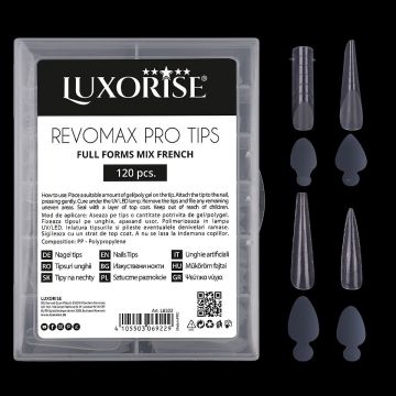 Tipsuri Reutilizabile REVOMAX PRO TIPS LUXORISE Mix French - Full Forms, 96 Tips & 48 French Stickers