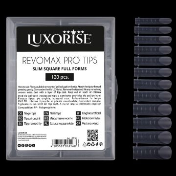 Tipsuri Reutilizabile REVOMAX PRO TIPS LUXORISE Slim Square - Full Forms pentru Polygel si gel, 120 buc