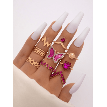 Set 9 Inele Aurii Pentru Poze Roz - BHY-82H - Everin.ro