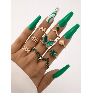 Set 9 Inele Aurii Pentru Poze Verde Smarald- 22815 - 22815 - Everin.ro