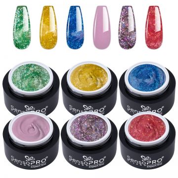 Set 6 Geluri UV Colorate Glitter Glow, SensoPRO Milano