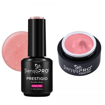 Set Gel Constructie si Rubber Base, Rosé Glow - SensoPRO Milano