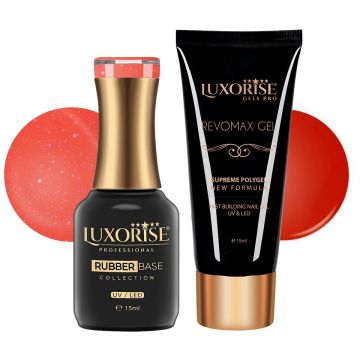 Set Polygel si Rubber Base, Hibiscus Flame - LUXORISE