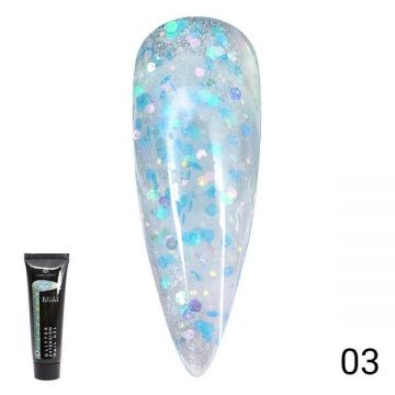 Gel UV constructie unghii, Global Fashion, Polygel color cu sclipici, 30g, Albastru 03